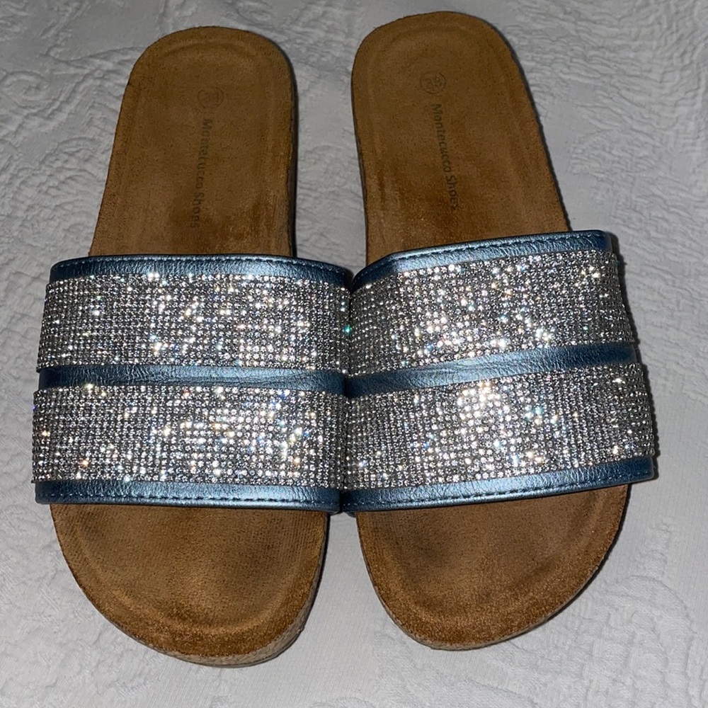 Montecucco cork slip-ons. Very comfortable BLINGED out sandal.